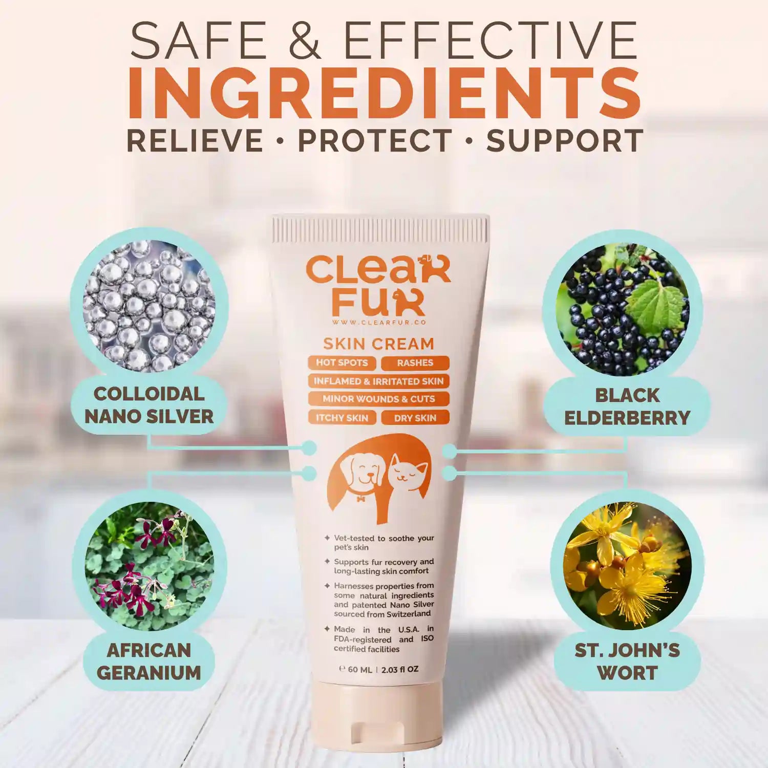 ClearFur Natural Hot Spot & Itch Relief Skin Cream for Dogs & Cats | Ingredients Image