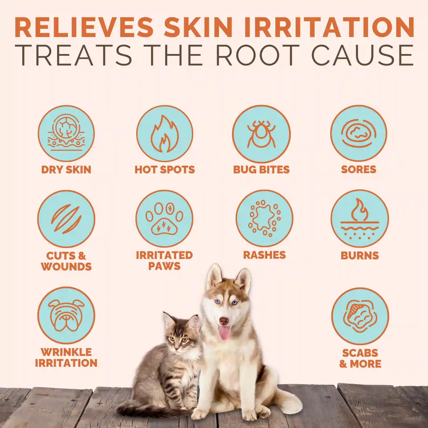 ClearFur Natural Hot Spot & Itch Relief Skin Cream for Dogs & Cats | Symptoms Treated Icons Image